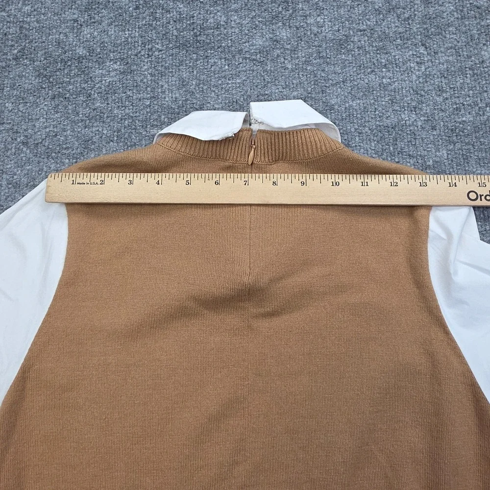 STAUD Fern Dress Collared Women's XS Brown White Long Sleeve Cotton Wool NWT - Picture 12 of 14